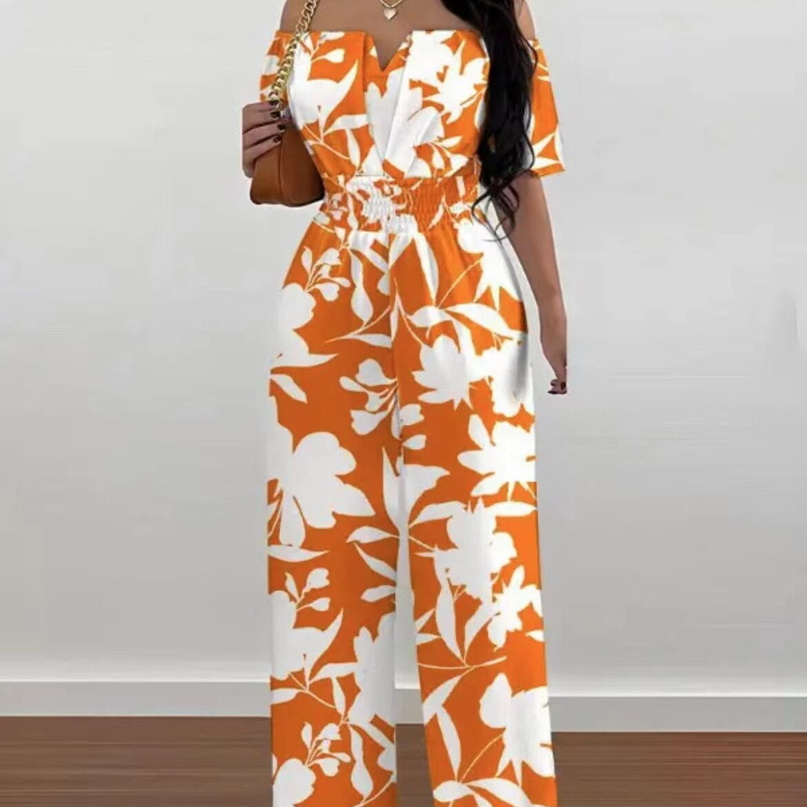 Summer Fashion Printed Wide Leg Jumpsuit Women Sexy Beach Style Off-shoulder High Waist Jumpsuit Womem 4