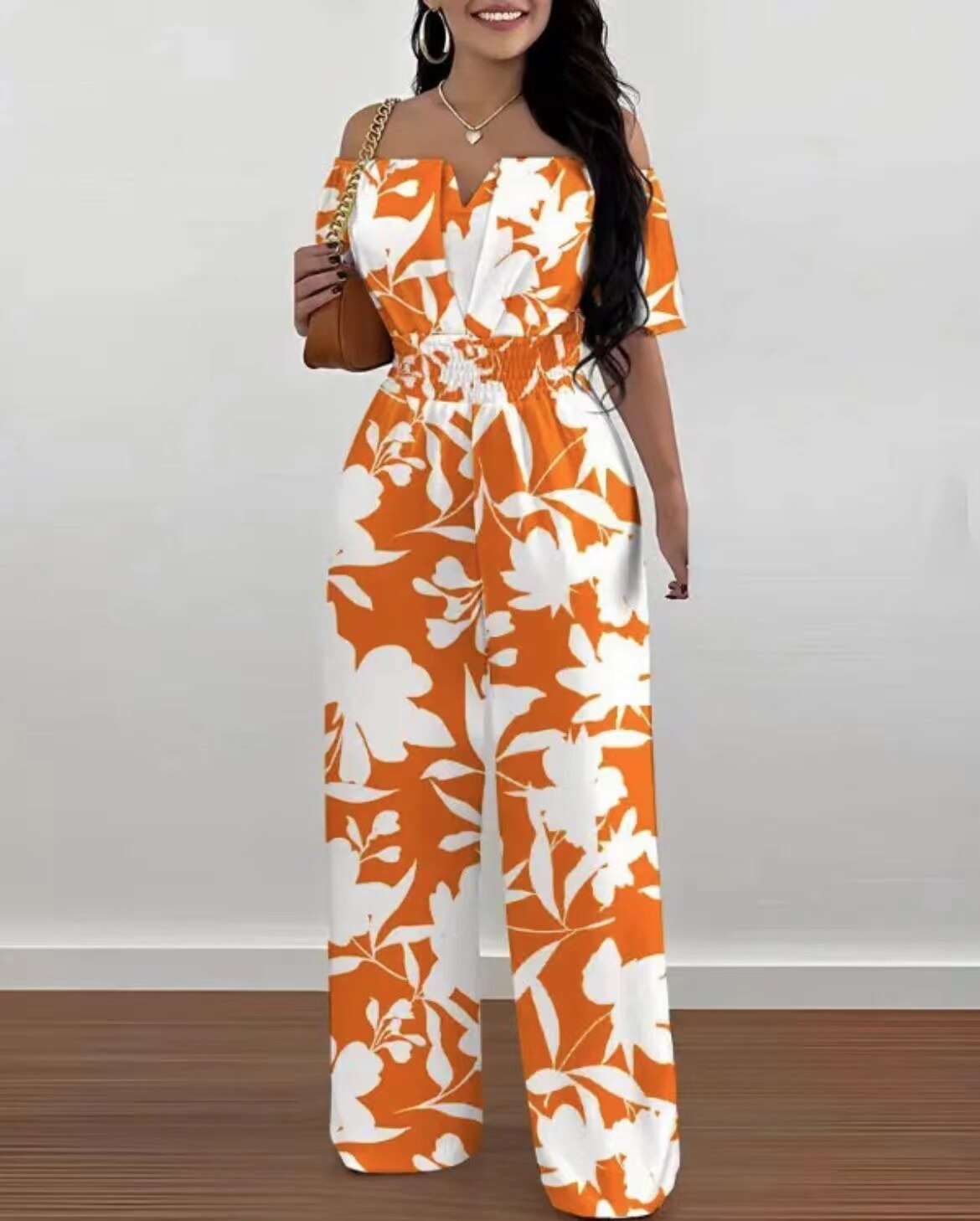 Summer Fashion Printed Wide Leg Jumpsuit Women Sexy Beach Style Off-shoulder High Waist Jumpsuit Womem 4