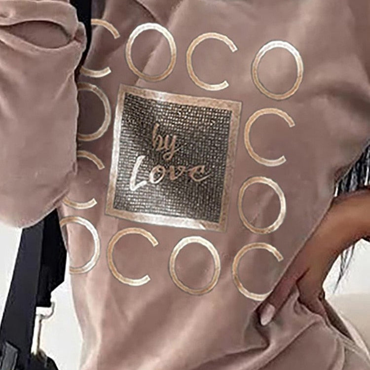 Women Long Sweater Dresses LOVE Print Hooded Loose High Collar Sweatshirts Long Sleeve Pullover Fall Winter Y2K Street Style Top