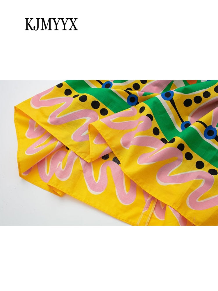 KJMYYX 2023 Fashion Summer Print Skirt Sets For Women Female Causal Halter Sleeveless Camisole Tops A-Line Mid-Calf Skirt