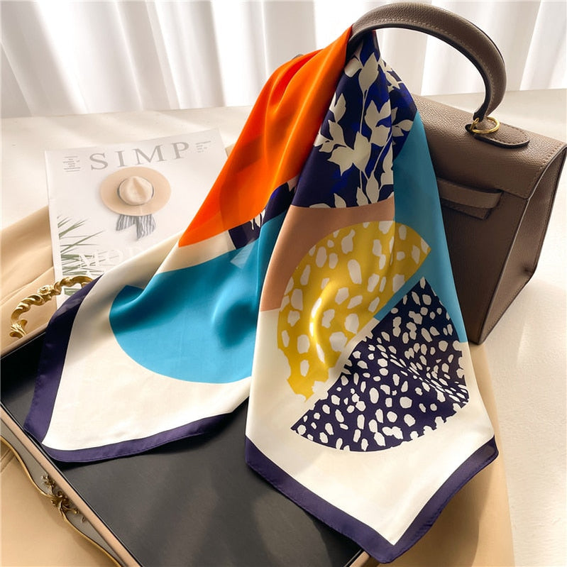 Fashion Wraps Satin Hijab Luxury Square Scarf for Women Hair Bands Ribbon Headband Silk Shawl Neckerchief Female Bandana FJ675-3