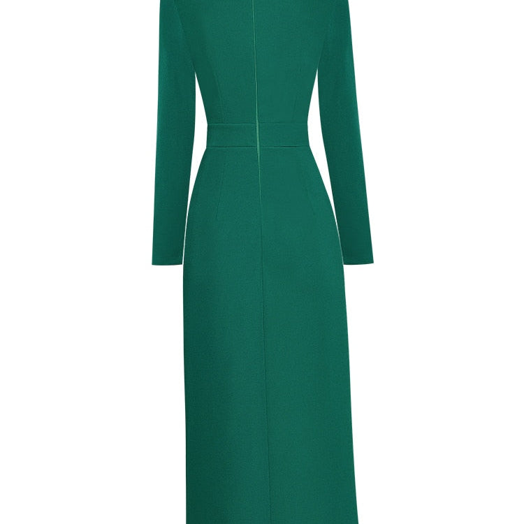 Runway Autumn Midi Dresses for Women Elegant Black Green Vestidos Long Sleeve Straight Party Robe Femme Plus Size XXL