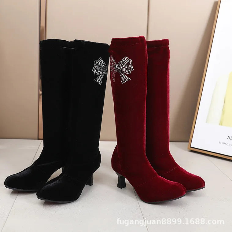 Latin Dance Boots for Women Black Modern Jazz Tango Dance Shoes Rubber Soft Sole High Heel Salsa Performance Shoes