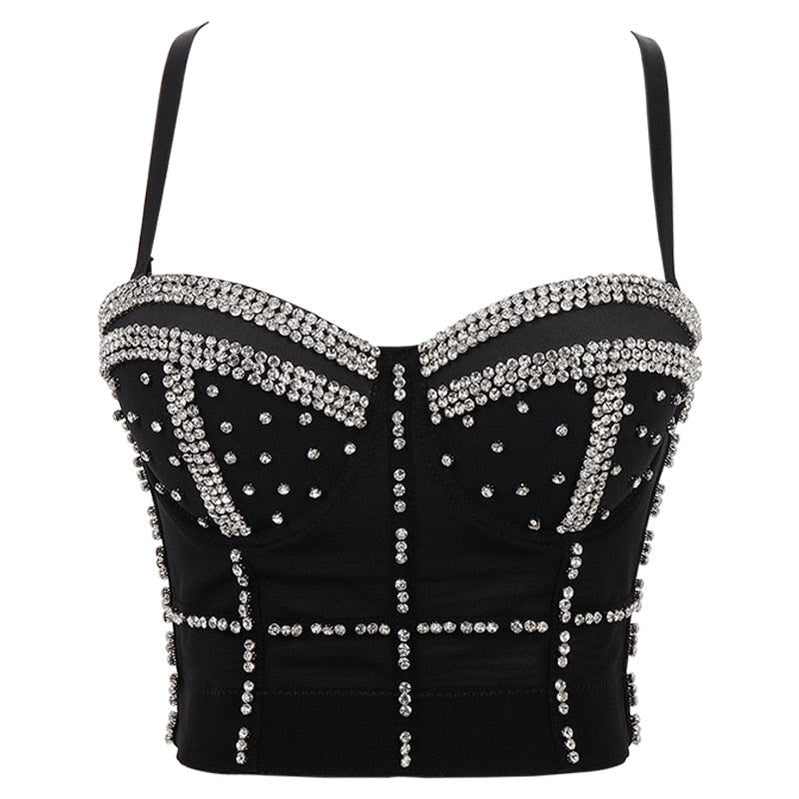 Women Tank Tops Luxury Sequined Rhinestone Pearl Wedding Push Up Bra Woman Clothes Camis Stage Ladies Crop Top Corset y2k Blusas