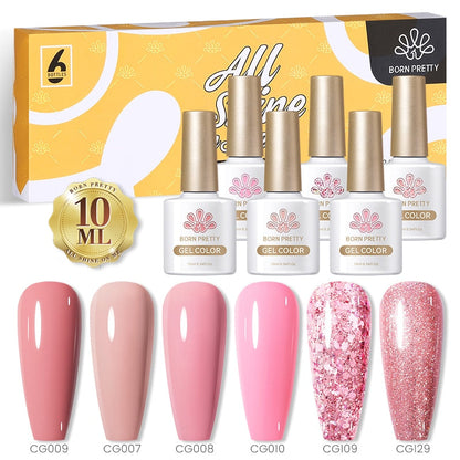 BORN PRETTY 10ml Nude Pink Gel 6PCS Nail Polish Set Milky Jelly Pink Transparent Serise Soak Off UV LED Nail Gel Varnish Kit