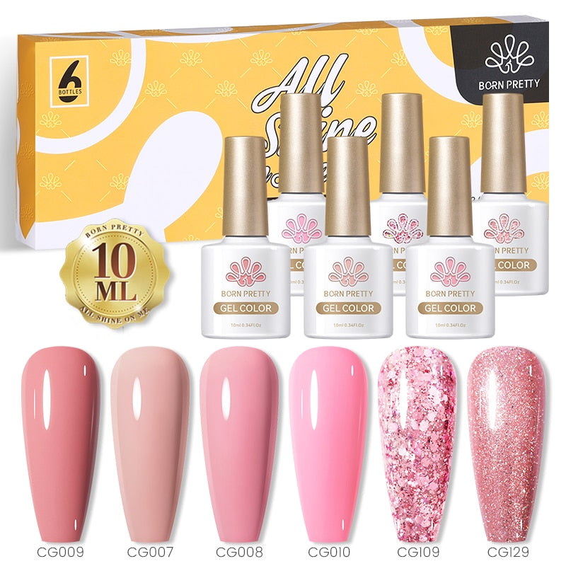 BORN PRETTY 10ml Nude Pink Gel 6PCS Nail Polish Set Milky Jelly Pink Transparent Serise Soak Off UV LED Nail Gel Varnish Kit 6Pcs New Set 6