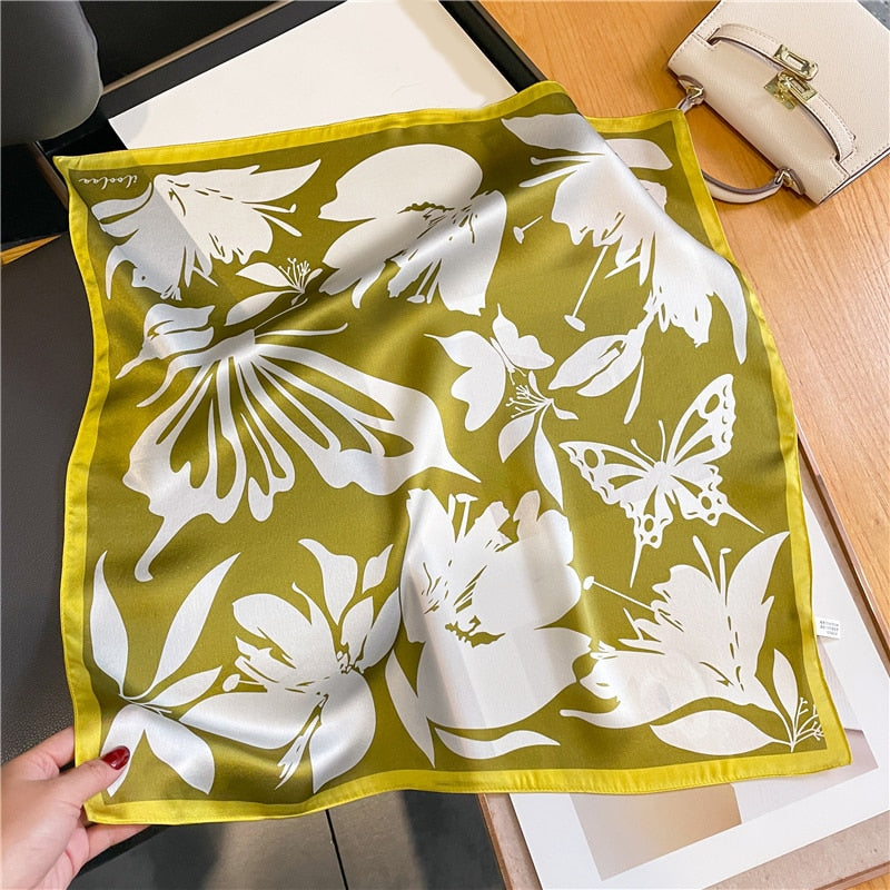 Classice 100% Silk Square Scarf Women Print Stripe Hair Band Wrist Foulard England Style Neckerchief Bandana Echarpe FZ227-2