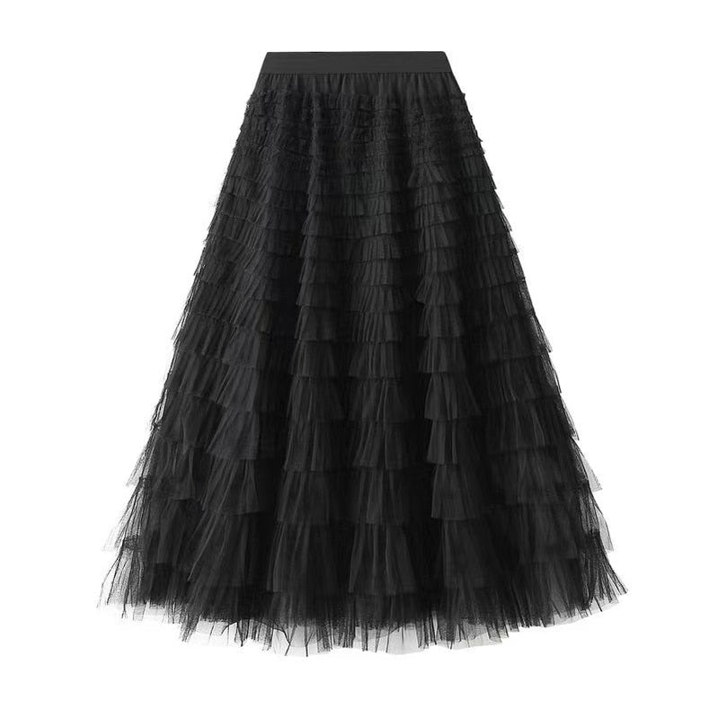 Summer Long Skirt Layered Ruffles Design Elegant Maxi Dress Office Women Commuting Party Attire Autumn Elegant Skirt Long black