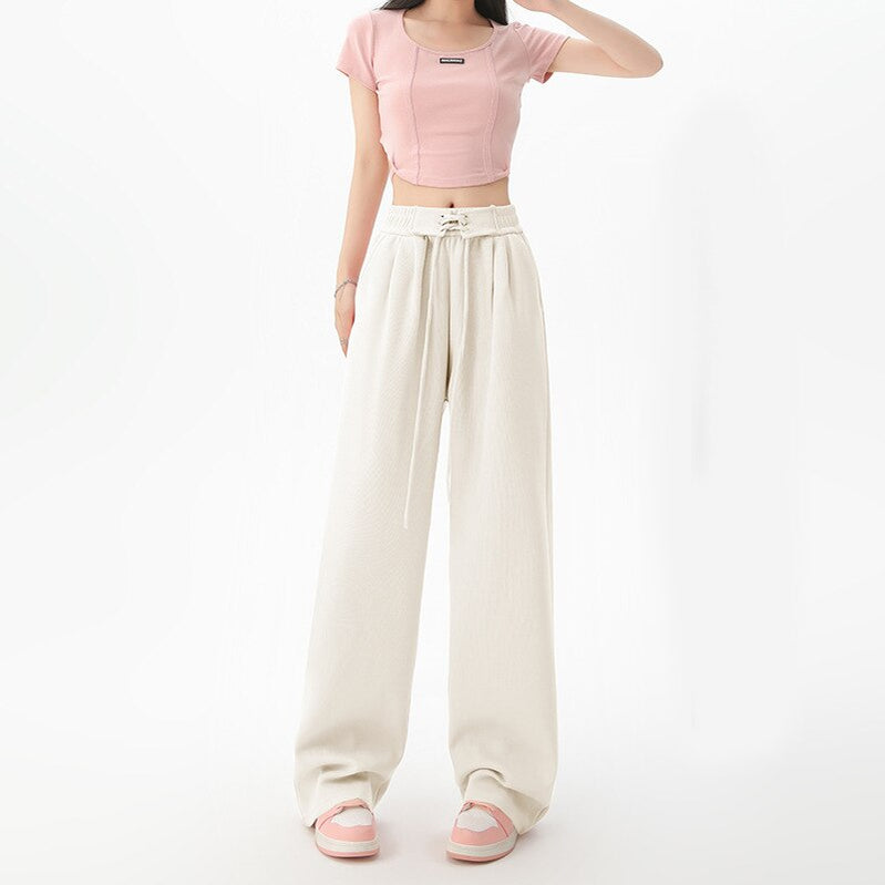 Women Spring Autumn Pants Fashion High Waist Straight Long Wide leg Sports pants Female Casual Female Long Pants Trousers Beige