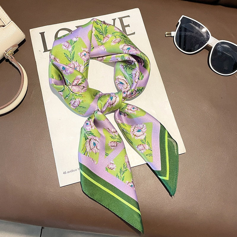 Luxury Silk Shawl Square Scarf for Women Satin Hijab Fashion Wraps Neckerchief Female Hair Bands Ribbon Headband Bandana W-76-1 70x70