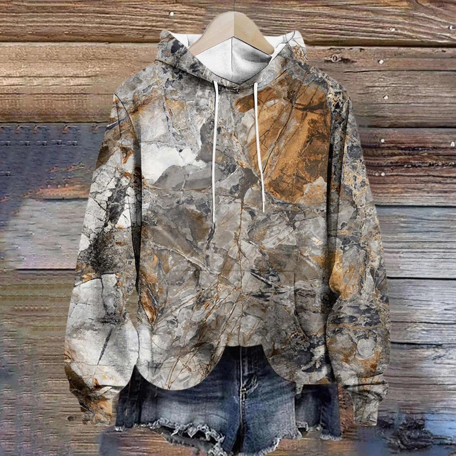 Women'S Sweatshirt Unique Hooded Women Pullover Winter Casual Long Sleeves Print Women Sweatshirts 빅사이즈 여성의류 Brown