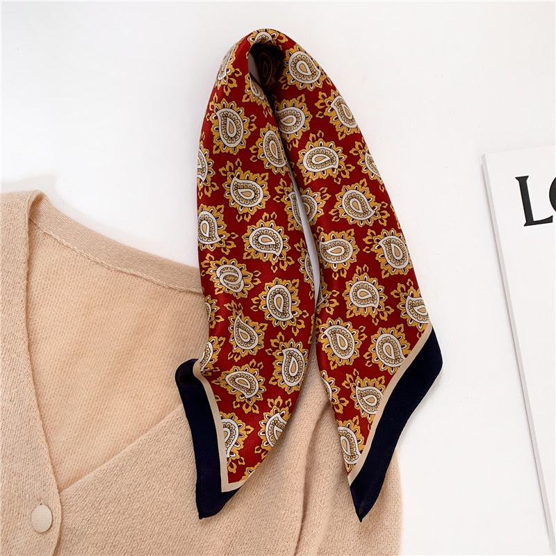 Fashion Designer Print 100% Natural Silk Square Scarves Women Hairband Neck Foulard Female Small Kerchief Bandana New FZ90-5 53cm real silk