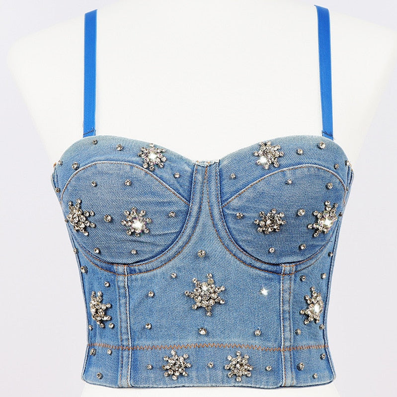 Women Tank Tops Luxury Sequined Rhinestone Pearl Wedding Push Up Bra Woman Clothes Camis Stage Ladies Crop Top Corset y2k Blusas