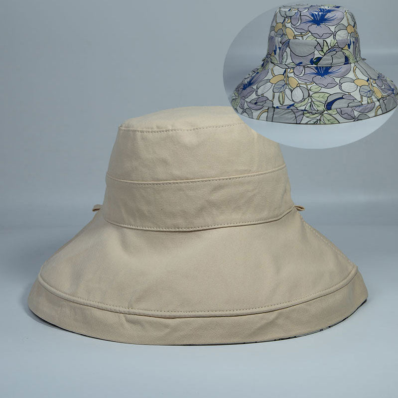 Spring Summer Print Reversible Sun Beach Hat Woman Girl Outdoor Travel Vacation Fisherman Cap Wide Brim 12.5cm Visor Hat A Beige Head Girth 56-58cm