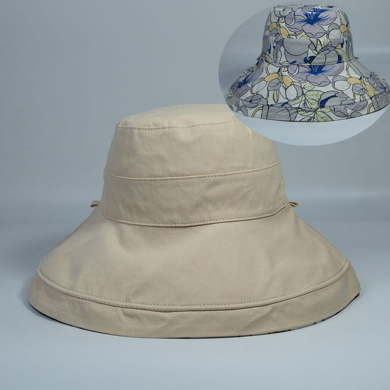 Spring Summer Print Reversible Sun Beach Hat Woman Girl Outdoor Travel Vacation Fisherman Cap Wide Brim 12.5cm Visor Hat A Beige Head Girth 56-58cm