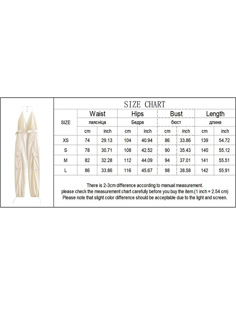 Summer Women Safari Style Jumpsuit With Belt New Female Solid Pocket Decoration Deep V-Neck Backless Camisloe Bodysuit