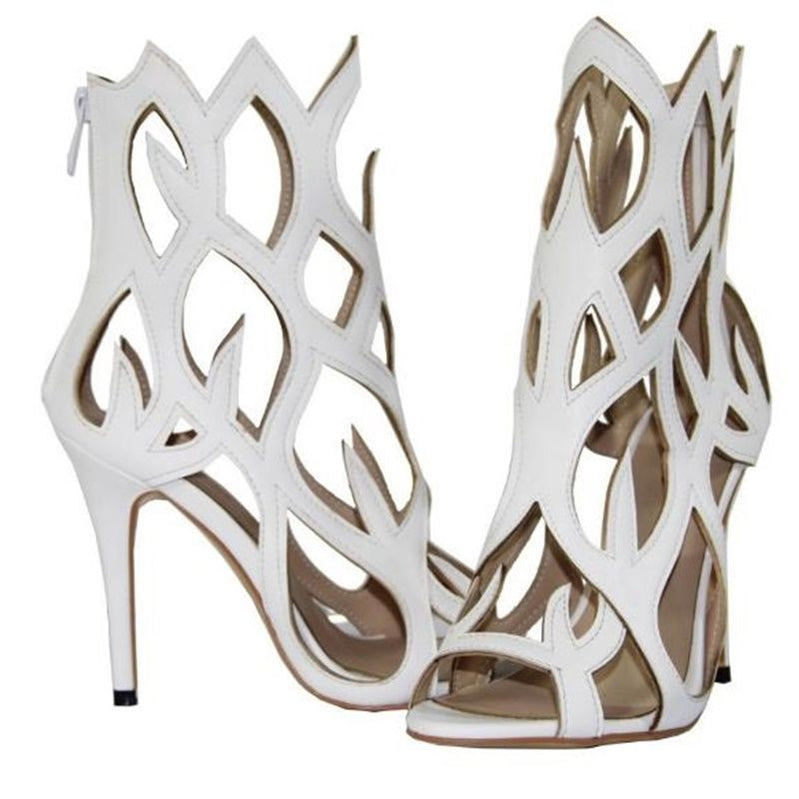 Hollow Cover Heel Zipper Women Sandals Newest Roman Shoes Irregular High Heels Gladiator Sexy Peep Toe Summer Shoes on Heel