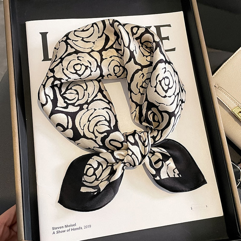 53cm Real Silk Nature Scarf Women Neckerchief Foulard Bandana Small Hairbands Fashion Floral Neck Ties for Office Lady New ZS-16 53x53cm