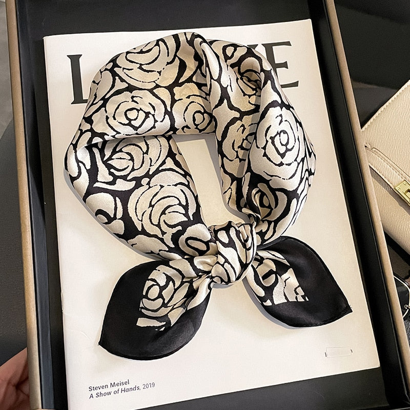 53cm Real Silk Nature Scarf Women Neckerchief Foulard Bandana Small Hairbands Fashion Floral Neck Ties for Office Lady New ZS-16 53x53cm