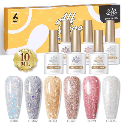 BORN PRETTY 10ml Nude Pink Gel 6PCS Nail Polish Set Milky Jelly Pink Transparent Serise Soak Off UV LED Nail Gel Varnish Kit