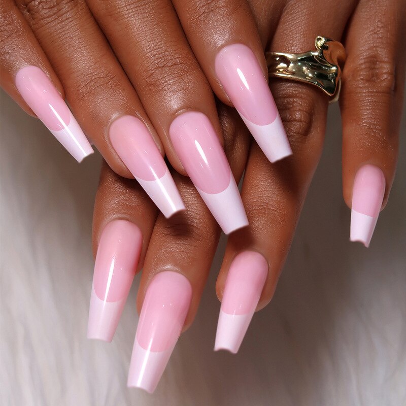 Black White French Stars Rhinestone Wearable Long Ballet Fake Nails Full Cover Finished False Nails Press on Nails with Glue MT1168JP2445