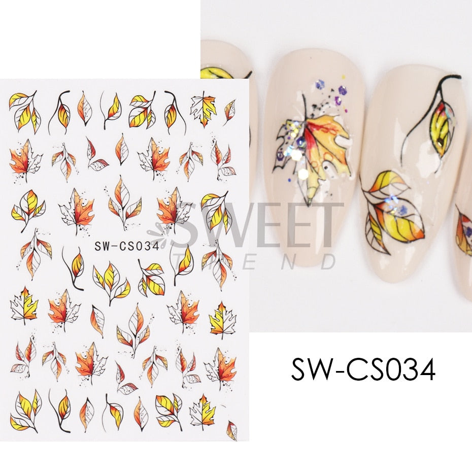 Snow Bird Winter Autumn Nail Art Stickers Maple Leaf Cotton Flower Fall Design Line Adhesive Sliders Manicure Decoration JINO-48 SW-CS034