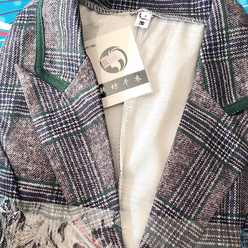 Elegant Plaid Skirts 2 Piece Set Slim Blazer Tops + A-line Vintage Skirt Korean Casual Tracksuit Spring Fall New Women Ensembles