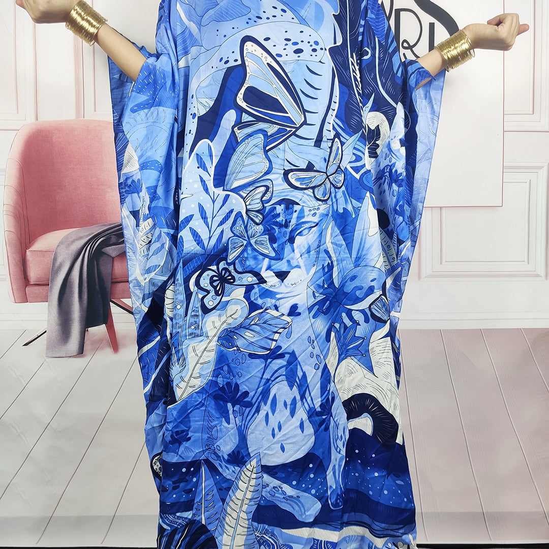 Kuwait Fashion - 2023 Summer Boho Loose Silk Kaftan Maxi Dress Oversized African Muslim Lady Abaya color 1 One Size