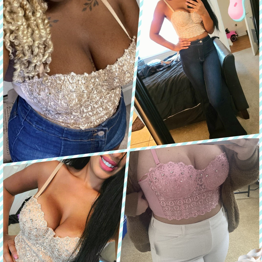 Women Tank Tops Luxury Sequined Rhinestone Pearl Wedding Push Up Bra Woman Clothes Camis Stage Ladies Crop Top Corset y2k Blusas