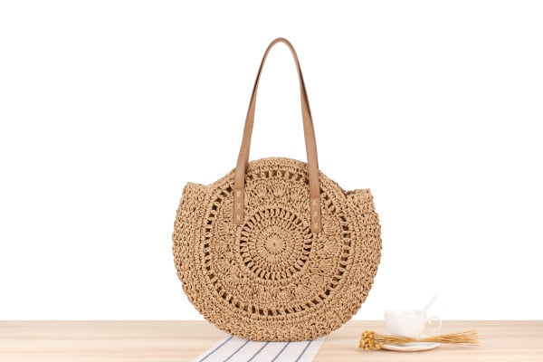 Round Straw Bags for Women Rattan Bag Handmade Woven Beach CrossBody Bag Female Message Handbag Totes