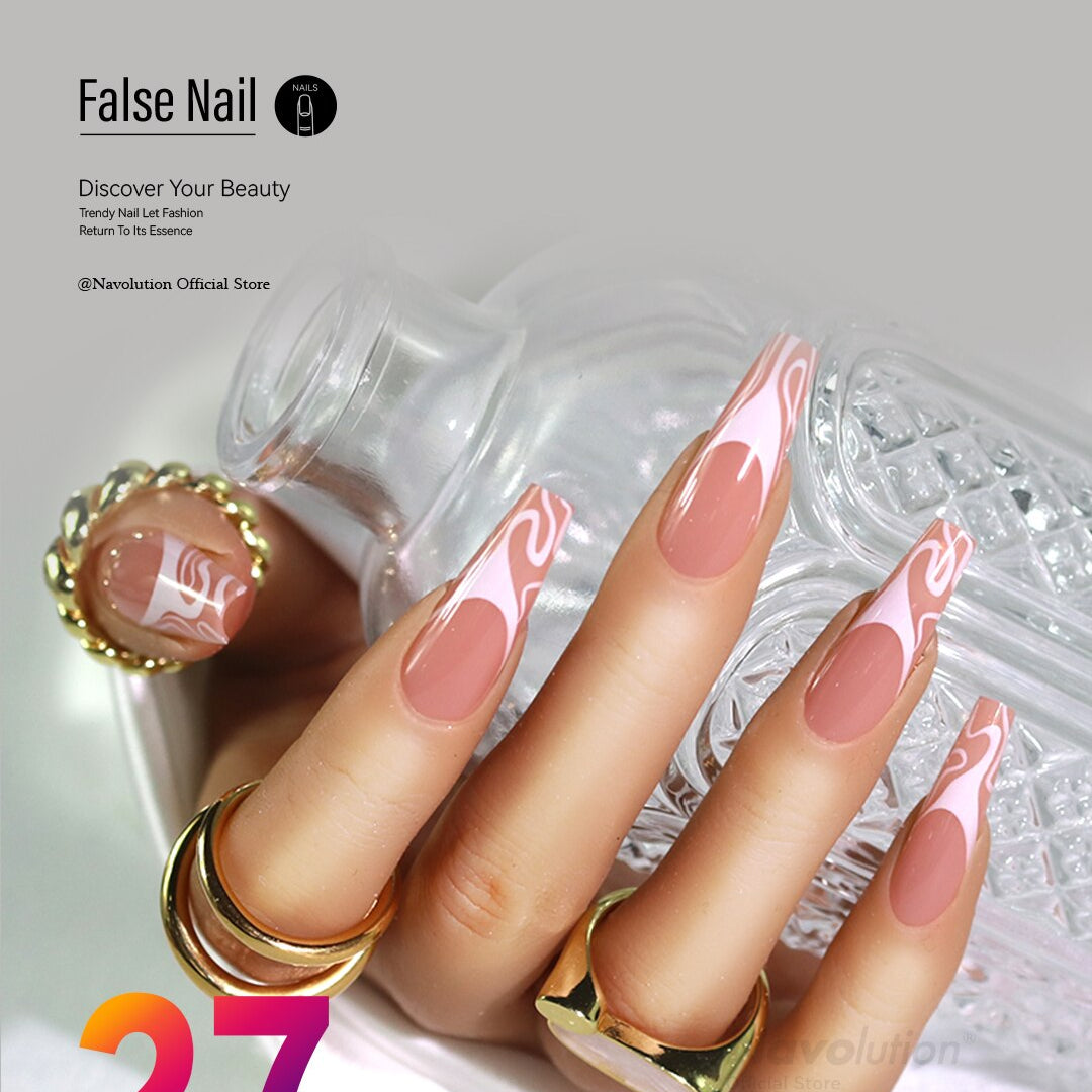 Navolution 24Pcs/Set DIY Manicure Wearable Fake Nails press on Detachable Finished Fingernails Ballet Square Head Almond Short 27