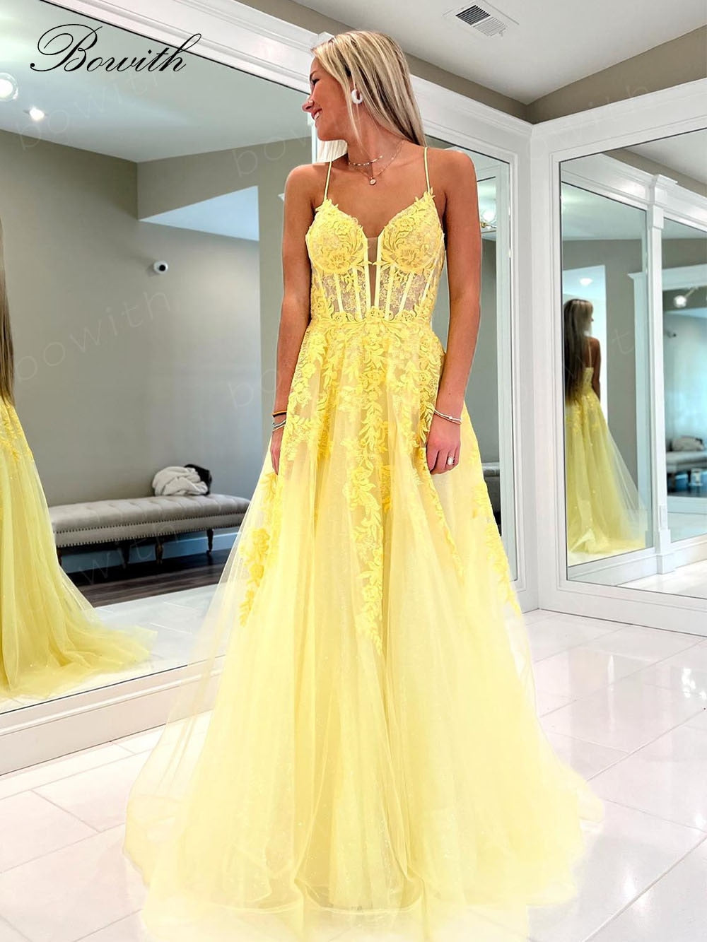 Bowith Applique Prom Dresses Long Graduation Dresses for Women Lace Up Evening Gown vestidos de cóctel Same as Picture