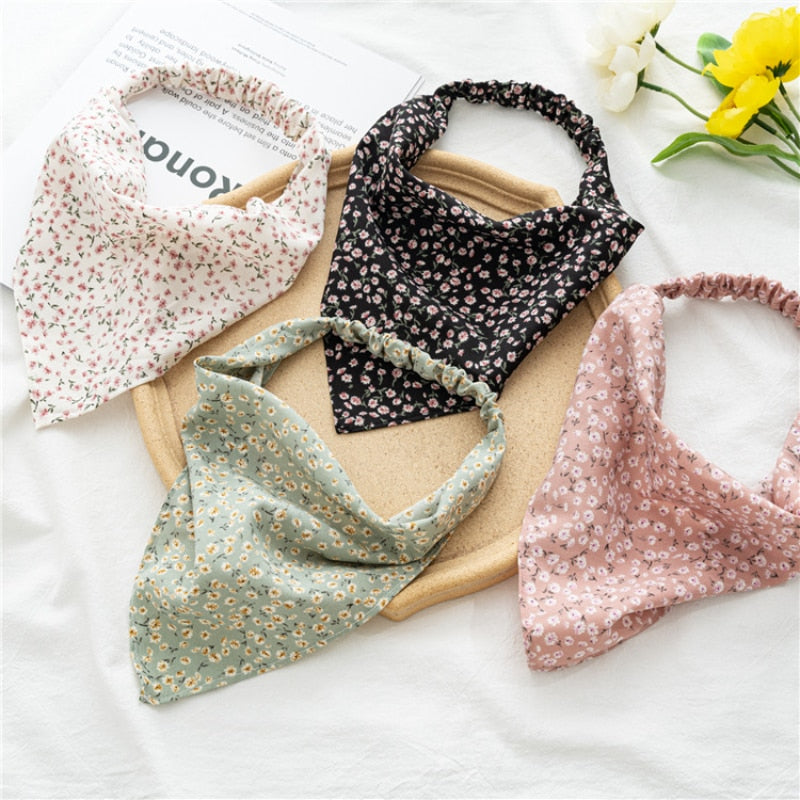 Chiffon Printing Flower Bandana Hair Scarf Headband for Women Vintage Long Ribbon Scrunchie Beach Bandanas Hair Accessories