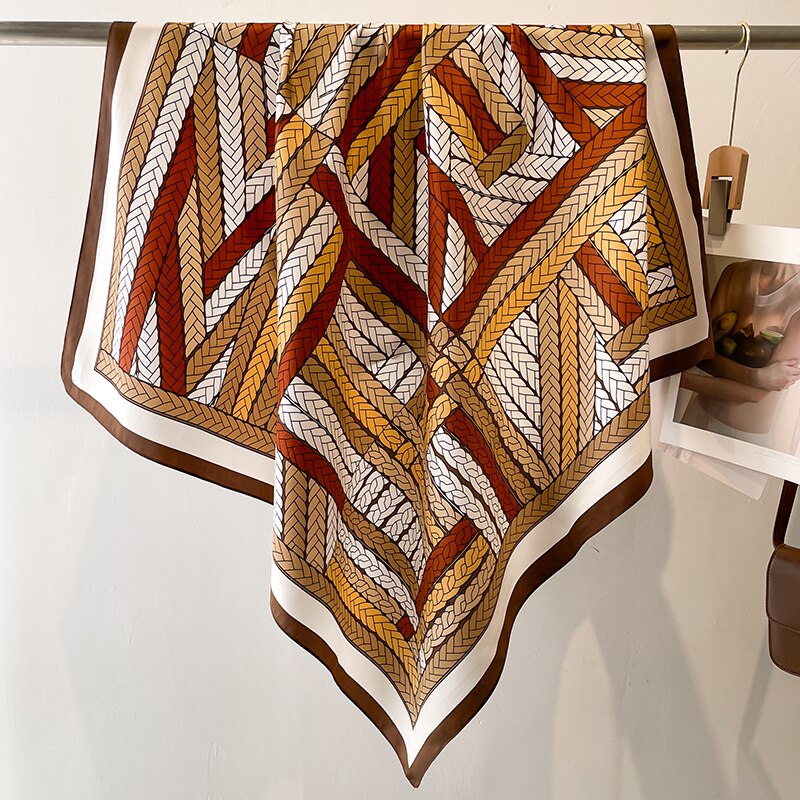 Fashion Print Printing Twill Silk Square Scarf for Women Hijab Muslim Headband Bandana Summer Shawl Beach Stoles Echarpe FN141-4