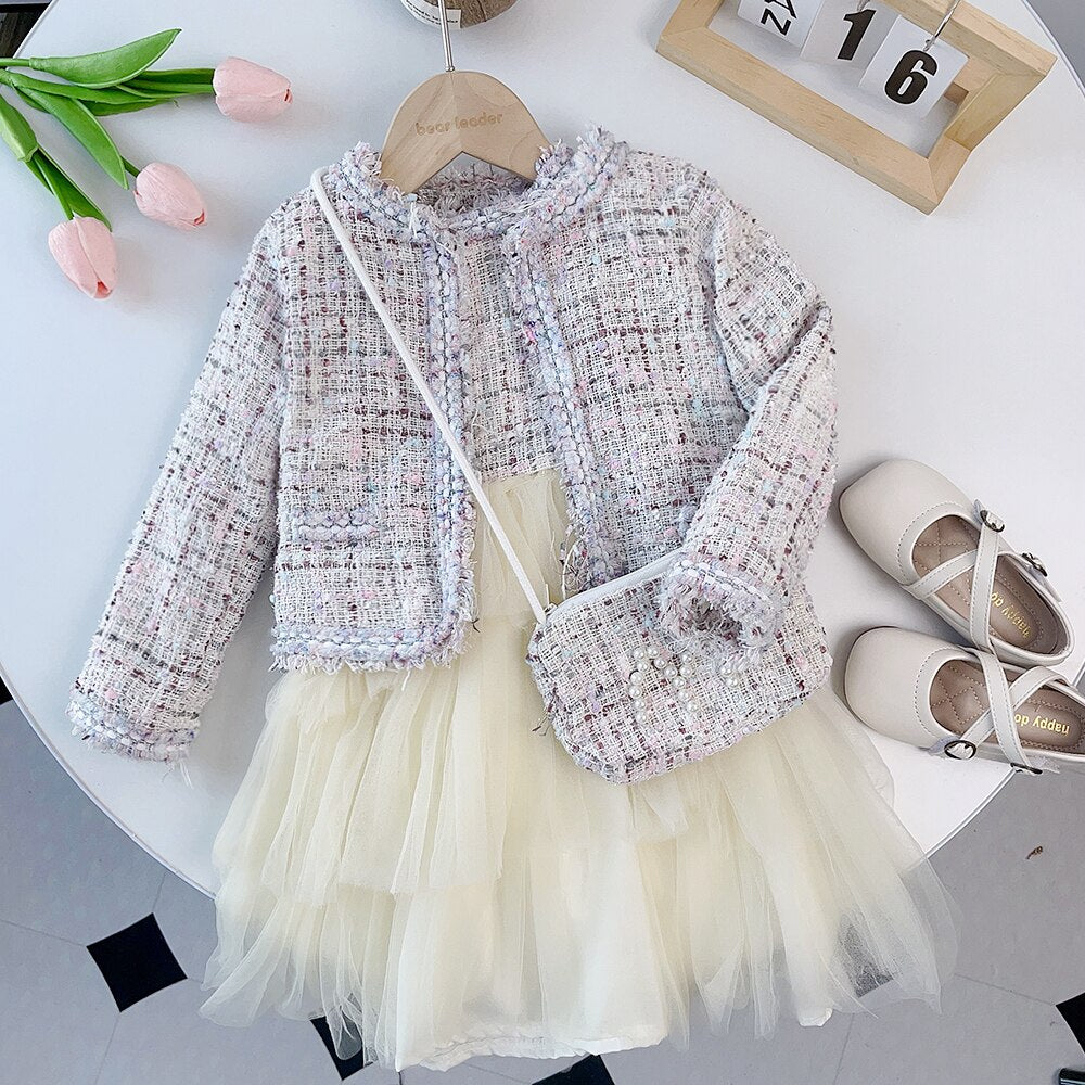 Leader Fashion Kids Girls Princess 2pcs Clothes Set Autumn Winter Children Coat Outwear+Skirts Vintage Outfits Suit 2-12Y AX1300White