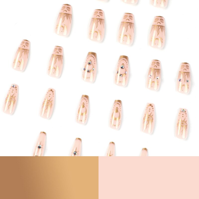 New Medium Coffin Fake Nails 24pcs Gold Eye Pattern Artificial Nails For Girls Wearable Full Cover European False Nail Tips