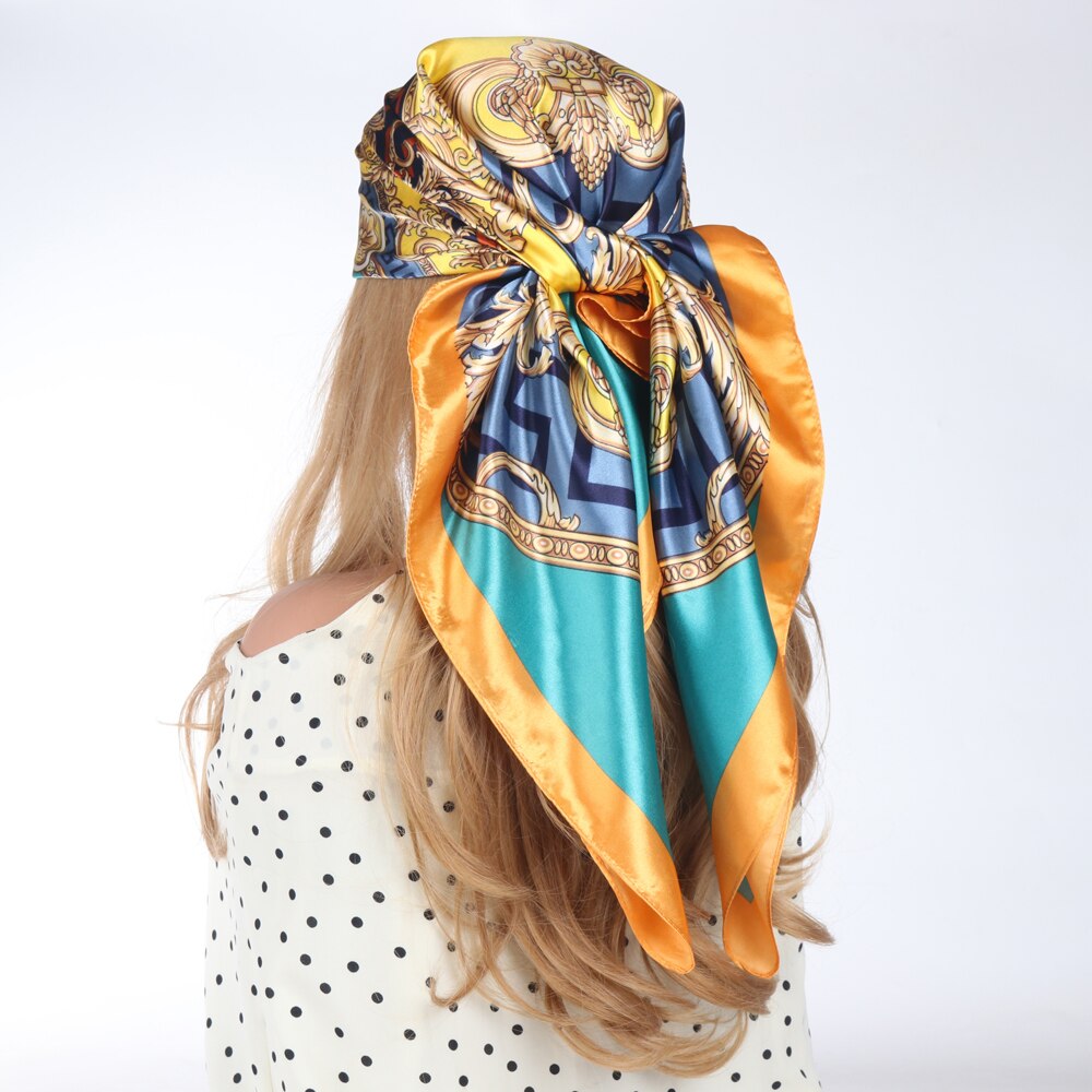 Silk Scarves Luxury Brand Spring Summer Women Head/Hair Scarf 90X90cm Fashion Hijab Bandana Cheveux Foulard Femme BK50-16 90X90CM