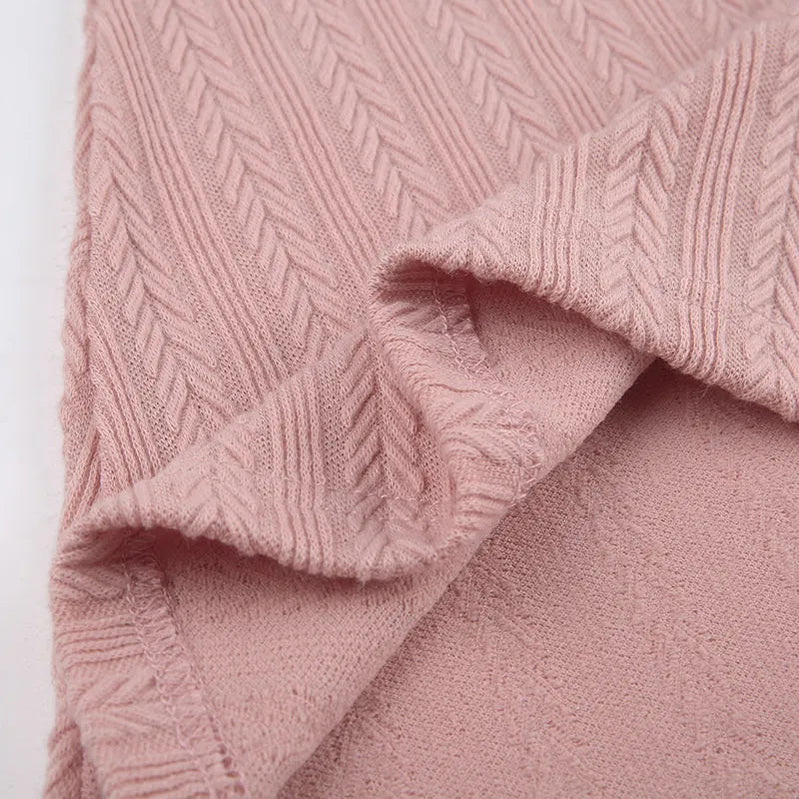 Solid Knitted Backless Dresses for Women Autumn Winter Elegant Long Sleeve Bodycon Mini Dress Casual Pink
