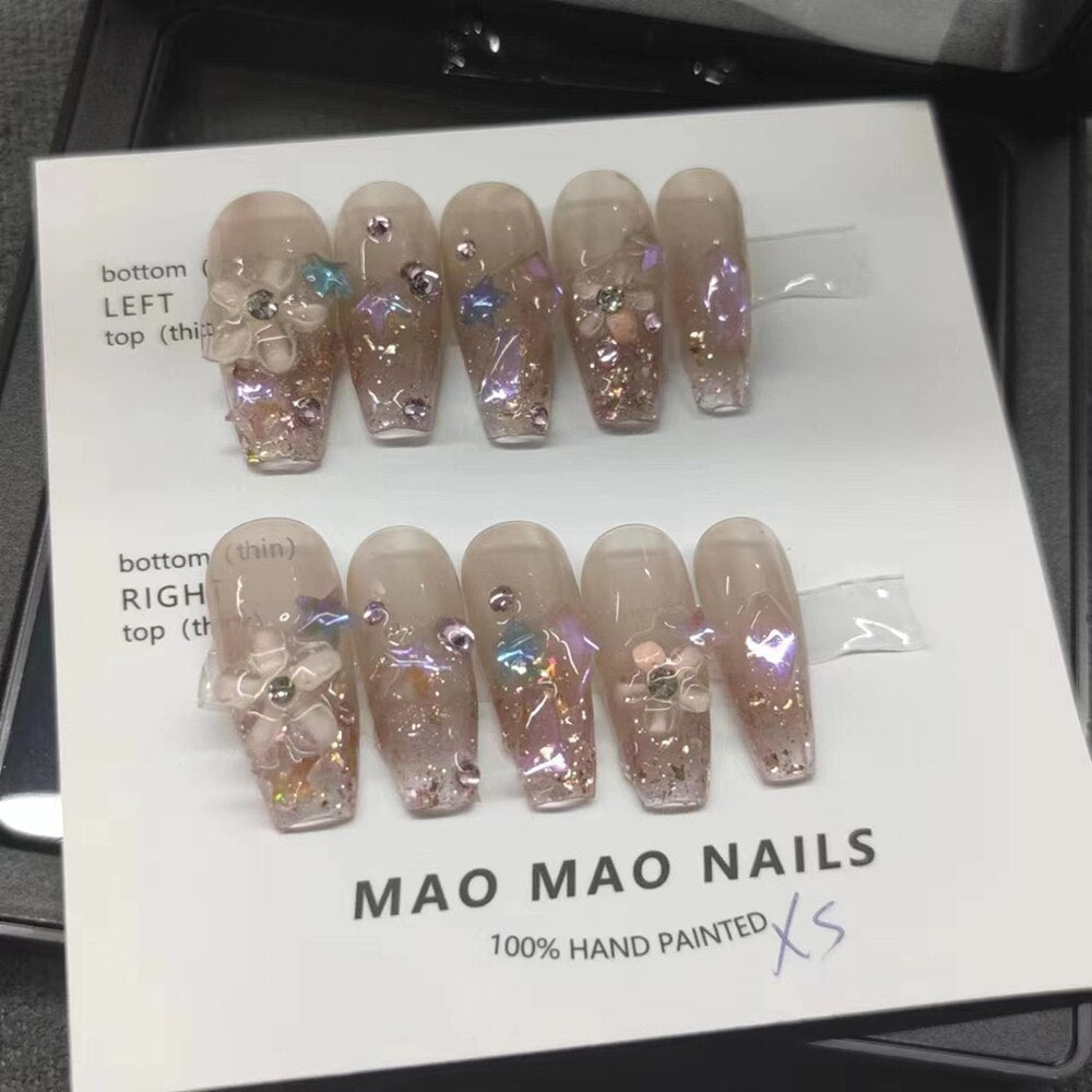 Nails Set Press On Pure Handmade Wearable Nails Love Butterfly Fashion Fake Nails Fake Nails Press On Nails Nail Accessories