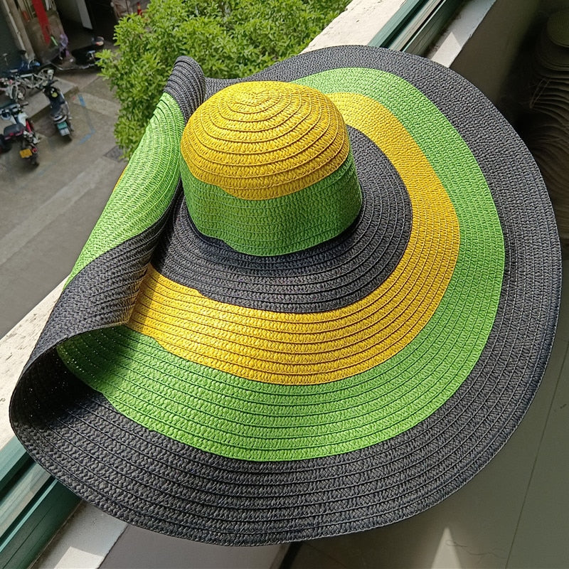 Rainbow striped big brim anti-ultraviolet sunshade sun hat beach sun hat with wire edge can be folded arbitrarily 4 M 56-58cm