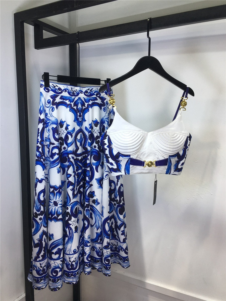 Woman tops satin 3D printing corset sexy women's camisole vest y2k clothes New metal buckle tube top + skirt suit bra 1