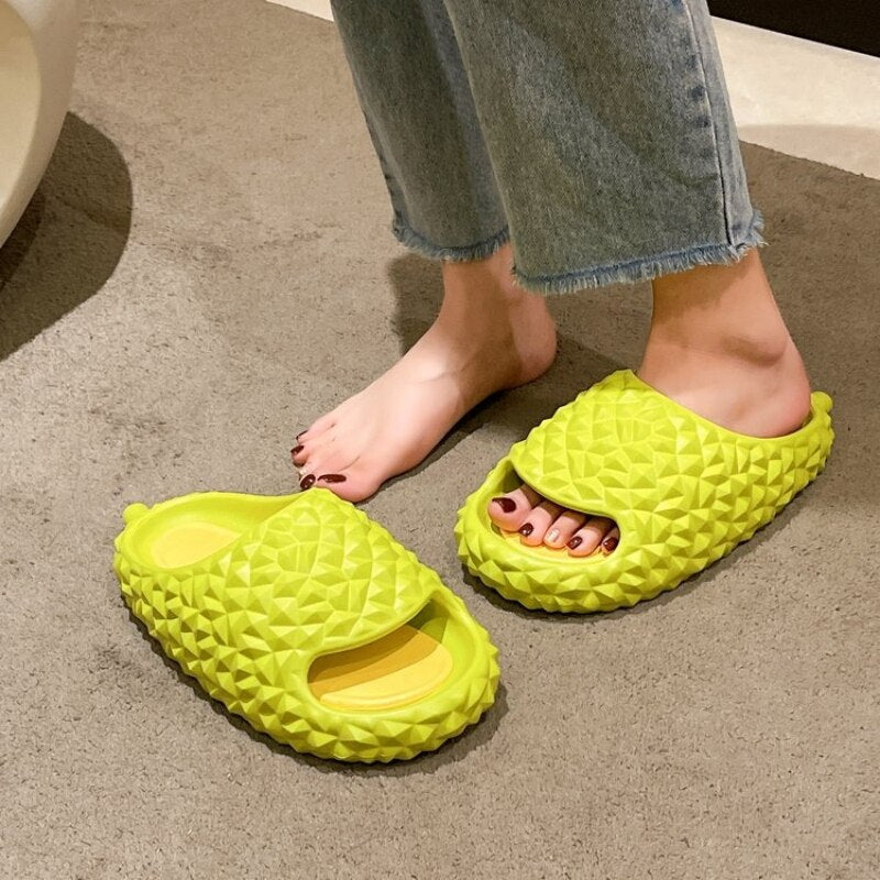 BEVERGREEN Funny Durian Design Women Slippers Summer Thick Bottom Platform Slides Outdoor Soft Non Slip Bathroom Shoes