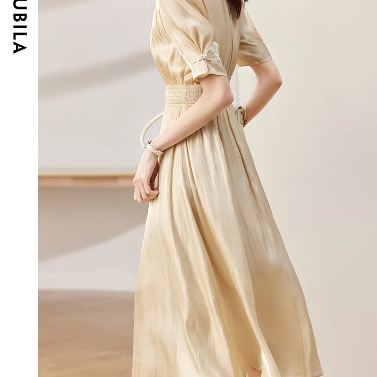 Vintage Elegant Dresses for Women Summer Fashion V-Neck Empire Puff Sleeves A-Line Long Dresses Women Clothing