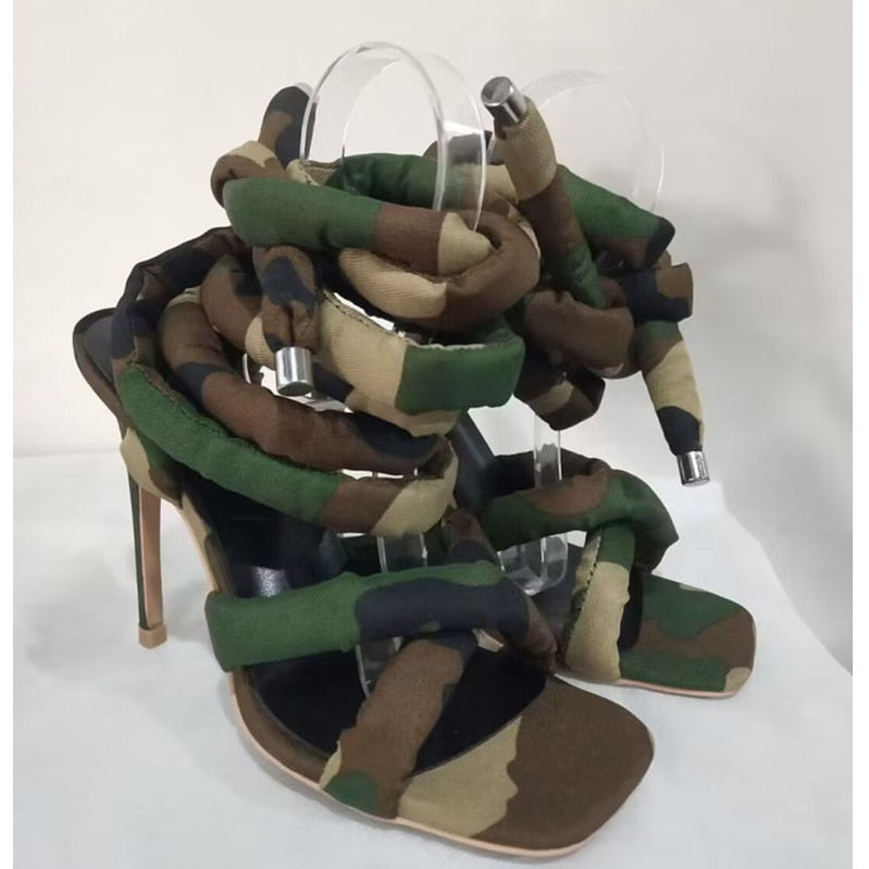 Summer Square Head Slim High Heel Sandals Wrapped Around The Feet Fashion Show Dress 43 Large Women's Sandals