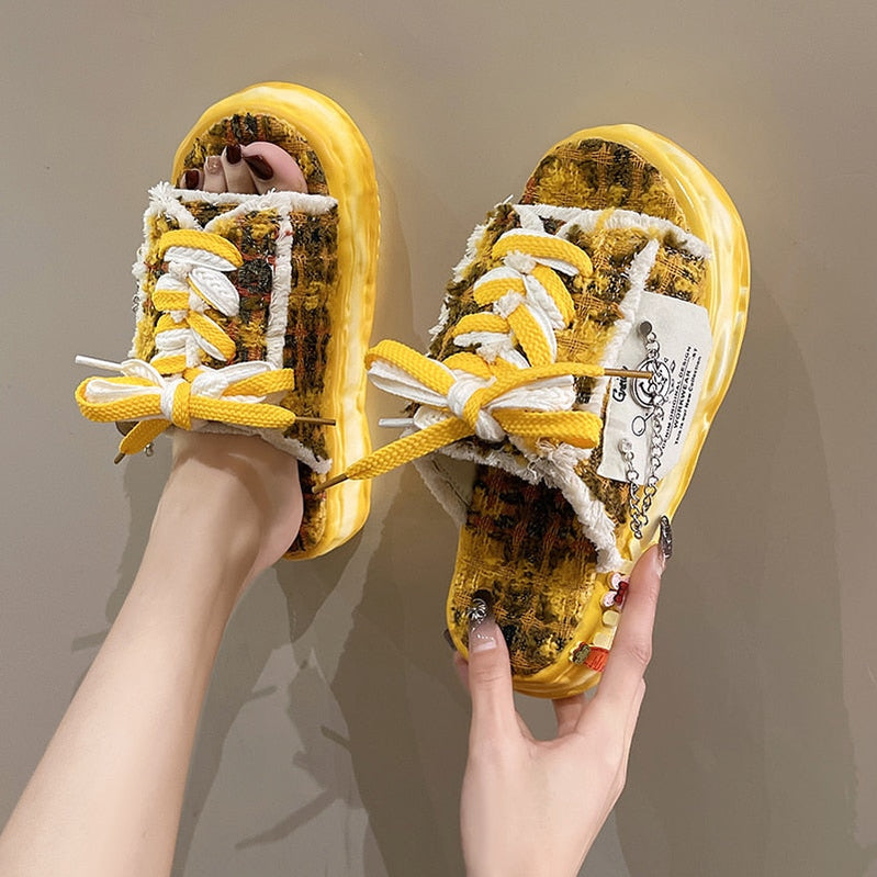 Summer Women Graffiti Slippers Sandals Platform Shoes Mules Flip Flops Street Clogs Flat New Sweet Casual Shoes For Female