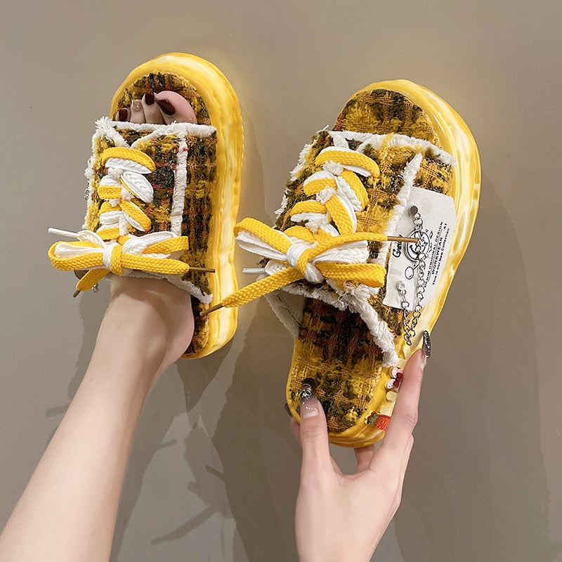 Summer Women Graffiti Slippers Sandals Platform Shoes Mules Flip Flops Street Clogs Flat New Sweet Casual Shoes For Female