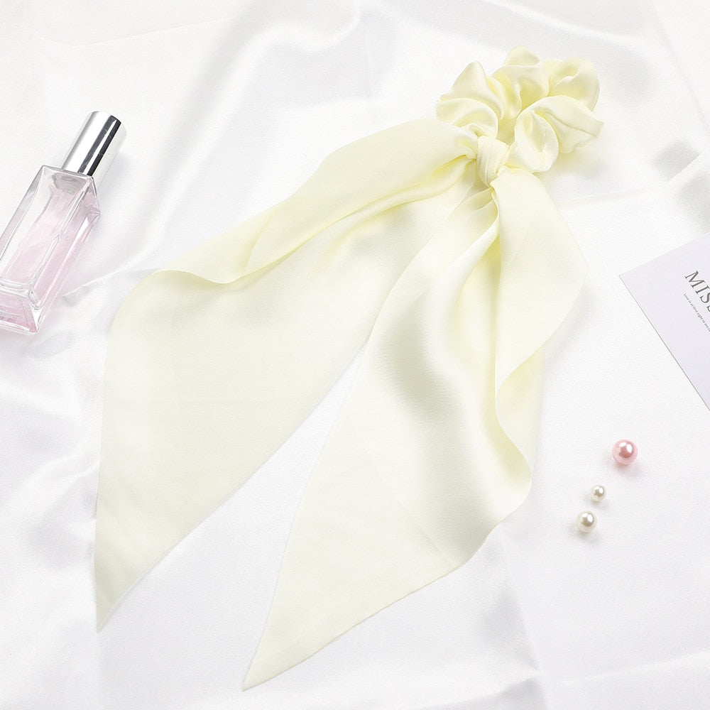 Fashion Print Chiffon Long Ribbon Scrunchies Women Girls Ponytail Scarf Elastic Hair Bands Ties Hair Accessories Wholesale 56