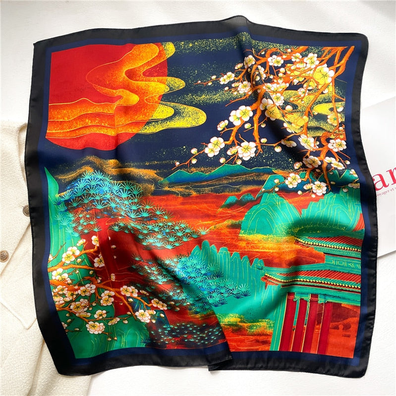 Fashion Wraps Satin Hijab Luxury Square Scarf for Women Hair Bands Ribbon Headband Silk Shawl Neckerchief Female Bandana FJ660-2