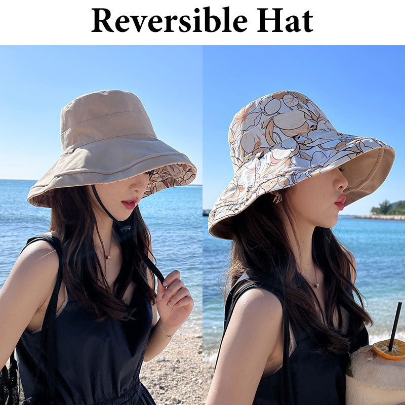 Spring Summer Print Reversible Sun Beach Hat Woman Girl Outdoor Travel Vacation Fisherman Cap Wide Brim 12.5cm Visor Hat
