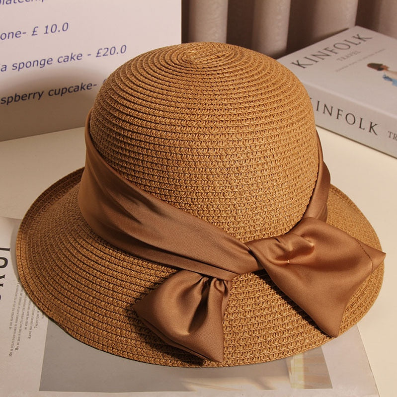 Kvinnors hattar för Sun Beach Outing Luxury Straw Hat Sunhat Golf Cap Summer New Panama Visor Fashion Elegant Women Caps 2023